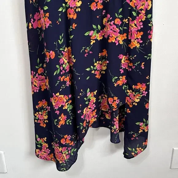 Nanette Lepore Floral Chiffon Dress Size 10 Ruffle Sleeveless Summer Navy NEW - Picture 3 of 8